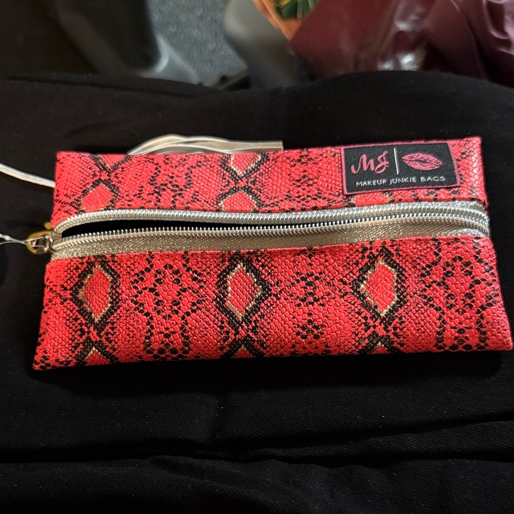 Makeup Junkie Red Snake Print Makeup Bag